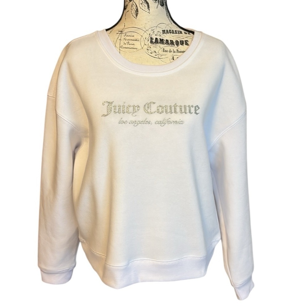 Juicy Couture Logo Crewneck Sweatshirt with Ribbed Cuffs White Size L New